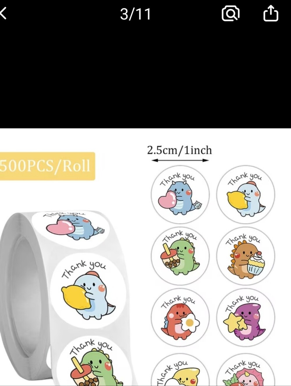 Dinosaur Thank You Stickers 500 Piece Set - Picture 3 of 5